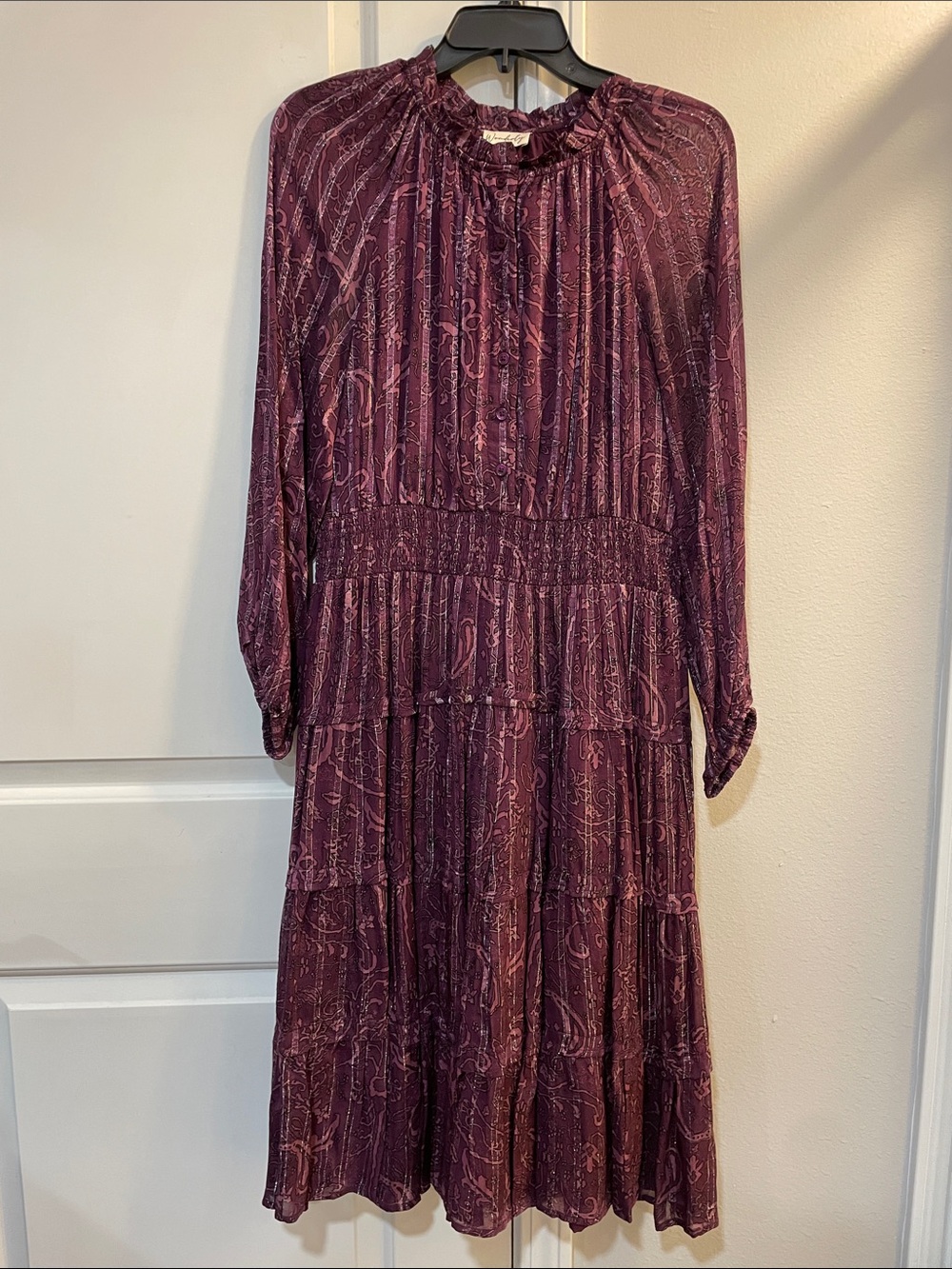 Women's Plum Patterned Tiered Midi Dress